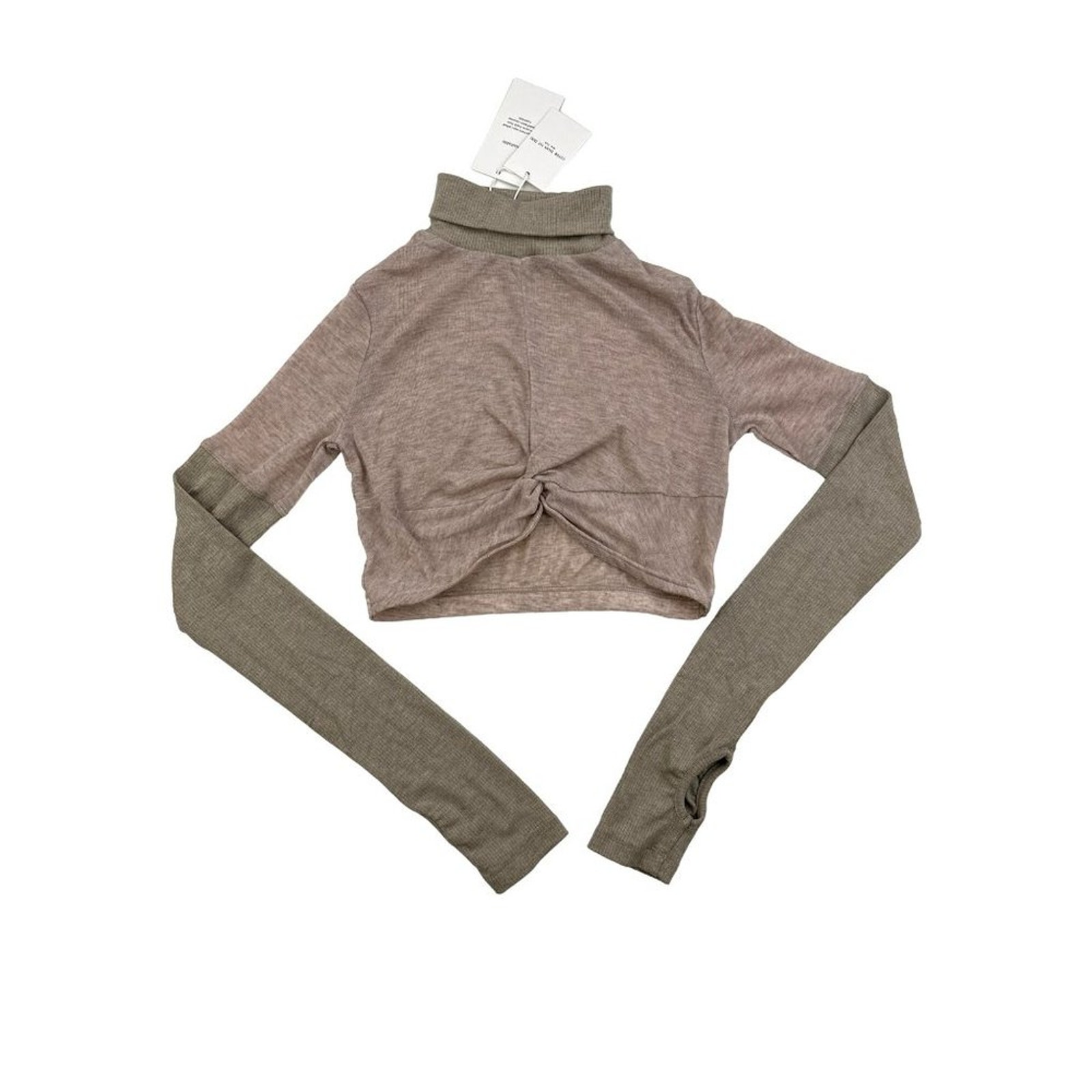Cuter Than My Dog - Twist Turtleneck Crop Top In Beige